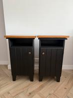 Nachtkastjes, zwart met eikenlook bovenblad, 2 stuks, Huis en Inrichting, Minder dan 45 cm, Ophalen of Verzenden, Zo goed als nieuw