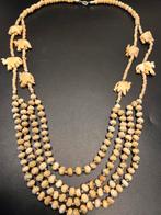 Vintage etnische ketting met uitgesneden olifanten en kralen, Ophalen of Verzenden