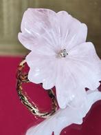 Exclusieve design ring met gesculptureerde roze kwarts en di, Ophalen of Verzenden, Zo goed als nieuw, 17 tot 18, Roze