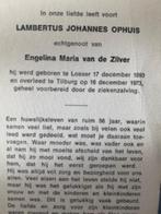 Ophuis x vd Zilver 1893 Losser 1973 Tilburg, Verzamelen, Bidprentjes en Rouwkaarten, Ophalen of Verzenden