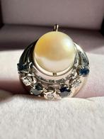 Hanger van 14 karaat goud, diamanten, parel en saffier, Overige voorstellingen, Ophalen of Verzenden, Zo goed als nieuw, Met edelsteen