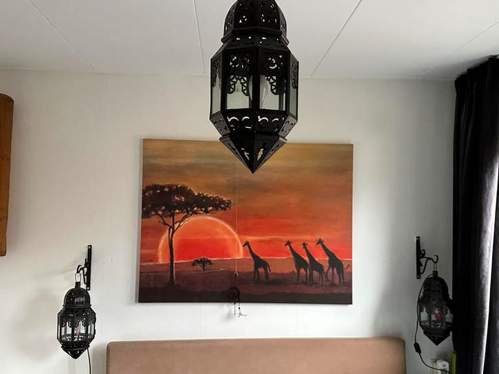 Set oosterse lampen 2 wand en 1 plafond oriëntaal metaal, Huis en Inrichting, Lampen | Hanglampen, Minder dan 50 cm, Metaal, Ophalen of Verzenden