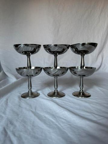 Vintage Franse RVS bistro ijscoupes | dessert | jaren 70 beschikbaar voor biedingen