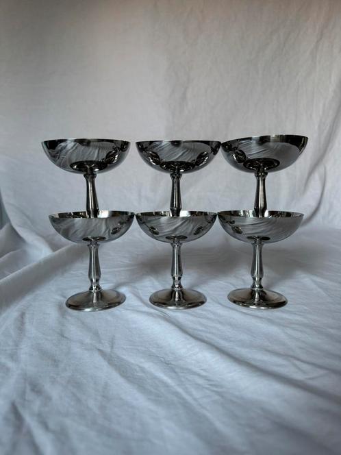 Vintage Franse RVS bistro ijscoupes | dessert | jaren 70, Huis en Inrichting, Keuken | Servies, Overige typen, Overige stijlen