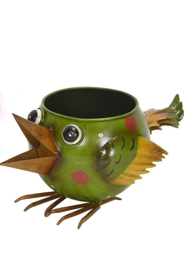 SUPERLEUKE VOGEL POT - METAAL, Tuin en Terras, Bloempotten, Nieuw, Aardewerk, Minder dan 40 cm, Minder dan 25 cm, Rond, Ophalen of Verzenden