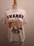 T-shirt wit met print Bershka maat XS, Gedragen, Maat 34 (XS) of kleiner, Ophalen of Verzenden, Wit