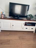 Mooie TV Meubel - Wit met Houten Blad, Huis en Inrichting, Kasten | Televisiemeubels, Ophalen, Gebruikt, 100 tot 150 cm, Landelijk