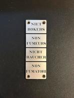 Aluminium bordje ‘Niet roken’ (4-talig) uit trein (jaren 60), Verzamelen, Ophalen of Verzenden, Gebruikt, Trein
