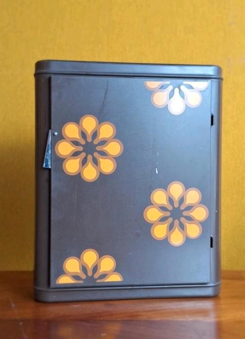 Vintage Brabantia metalen kastje, bruin met bloemmotief, Huis en Inrichting, Woonaccessoires | Overige, Gebruikt, Ophalen of Verzenden