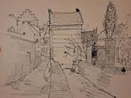 Originele Pentekening van Stadsgezicht Ton v Riel, Antiek en Kunst, Ophalen of Verzenden