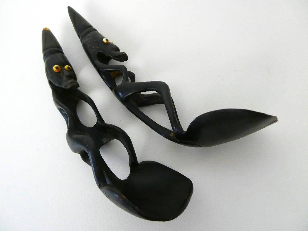 Fraai hoorn rijstlepels fantasiefiguur Lombok lepel ca. 1940, Ophalen of Verzenden