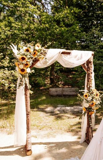 Backdrop/trouwboog van hout/boomstammen beschikbaar voor biedingen