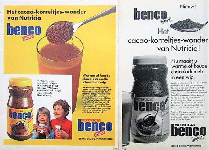 8 vintage advertenties reclames chocolademelk 1931-69 Benco, Verzamelen, Merken en Reclamevoorwerpen, Gebruikt, Overige typen