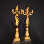 Empire vuurvergulde bronzen kandelaars, Antiek en Kunst, Ophalen, Koper of Brons