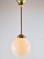 Vintage art deco bol hanglamp schoollamp messing stang ‘50, Huis en Inrichting, Lampen | Hanglampen, Gebruikt, Ophalen of Verzenden