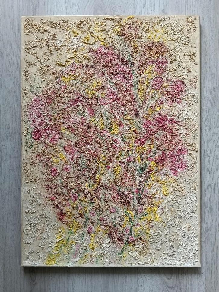 Abstracte compositie met bloemen - 1959, Antiek en Kunst, Kunst | Schilderijen | Klassiek, Ophalen of Verzenden