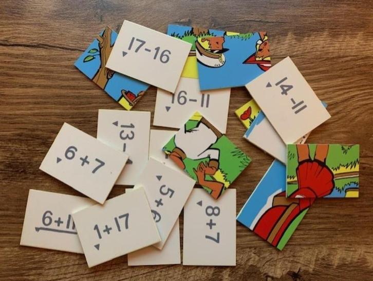 Vintage: Rekenlegkaarten - 1955 - vier stuks - hard plastic, Verzamelen, Overige Verzamelen, Gebruikt, Ophalen of Verzenden