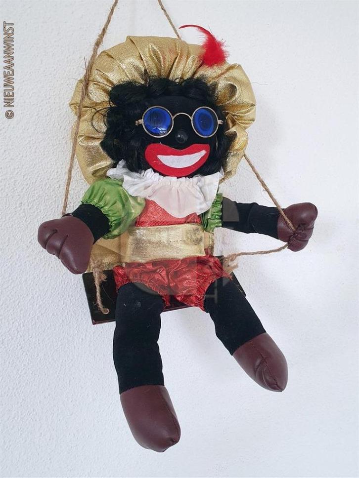 Authentieke vintage zwarte Piet pop schommel - 35cm, goud, Diversen, Sinterklaas, Nieuw, Verzenden
