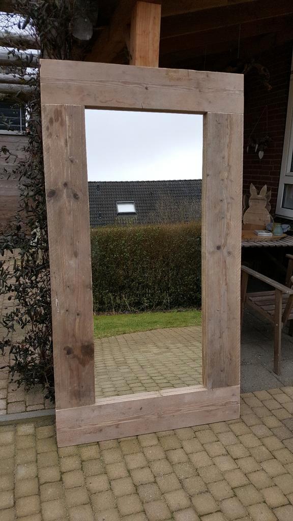 Spiegel op maat steigerhout, Huis en Inrichting, Woonaccessoires | Spiegels, Nieuw, Minder dan 100 cm, Rechthoekig, Ophalen of Verzenden