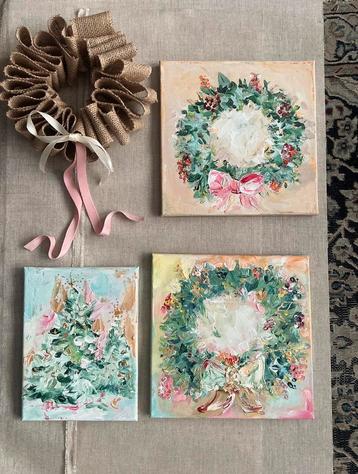 Kerstkrans ~ schilderij ~ kleintje kunst ~ atelier beschikbaar voor biedingen