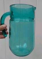 Vintage blauwe aqua glazen kan waterkan sapkan glaswerk, Glas, Overige typen, Gebruikt, Ophalen of Verzenden