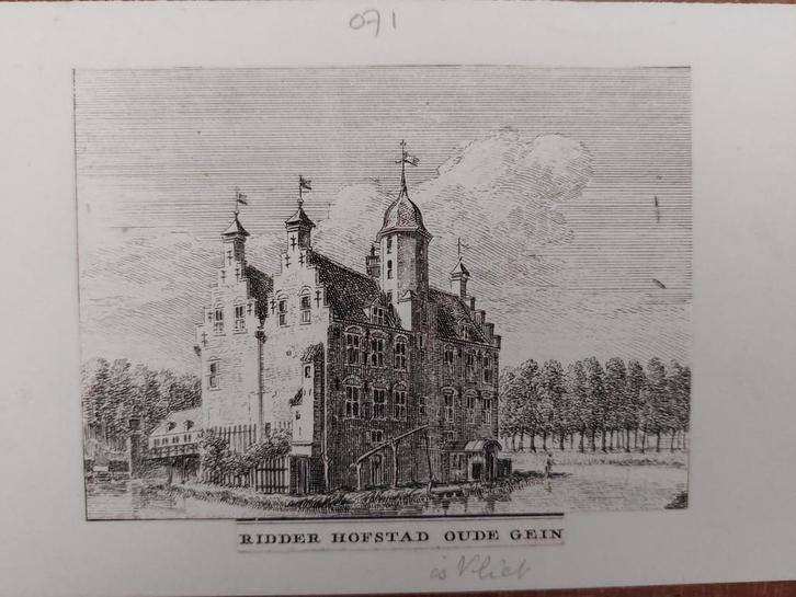71 / Ridderhofstad De Vliet (ipv Oude Gein ) in Lopik, Antiek en Kunst, Kunst | Etsen en Gravures, Ophalen of Verzenden