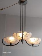 Vintage Art Deco kroonluchter chroom en roze glas, Ophalen