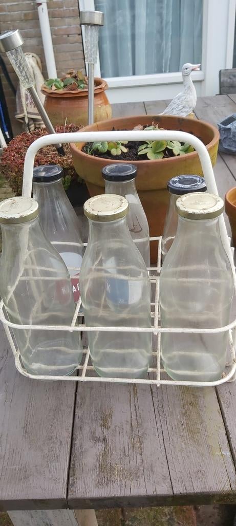 Ijzeren flessen rek  met 6  flessen     zie  ook  mijn  ande, Ophalen of Verzenden