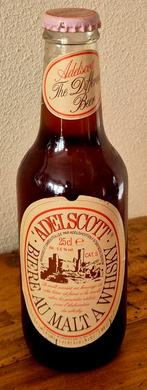 Oude volle fles ADELSCOTT bier uit 1990 gebr. Schiltigheim, Verzamelen, Ophalen of Verzenden, Zo goed als nieuw, Flesje(s), Overige merken