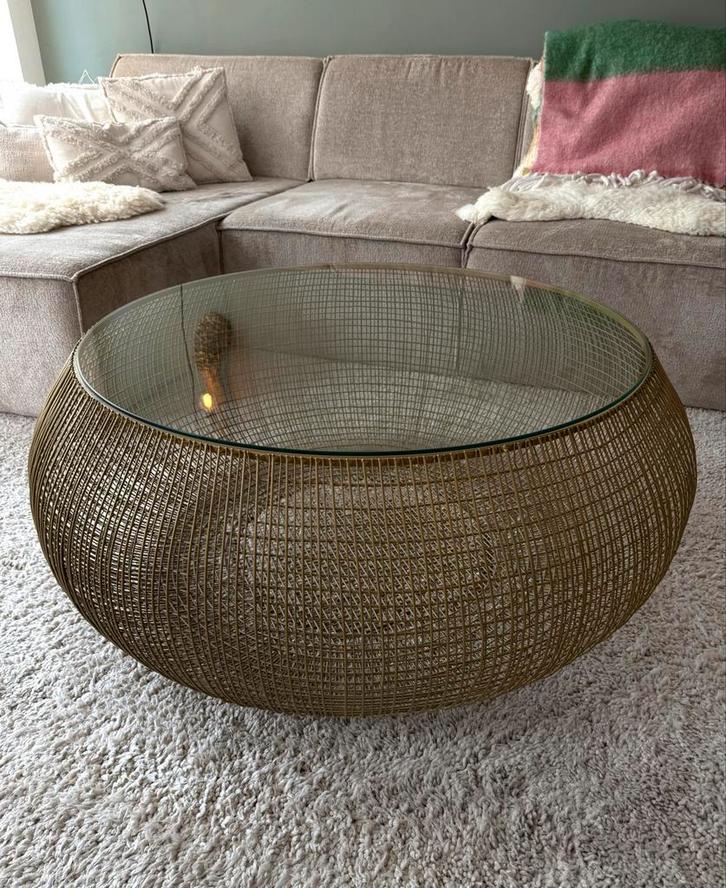 Salontafel Goud Gaas, Huis en Inrichting, Tafels | Salontafels, Zo goed als nieuw, Minder dan 50 cm, 100 tot 150 cm, Rond, Glas