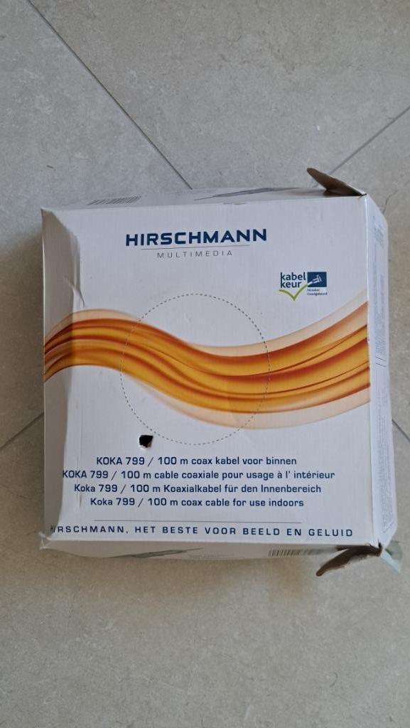 100m Hirschmann KOKA799 Coax kabel, Audio, Tv en Foto, Audiokabels en Televisiekabels, Nieuw, Coaxiale kabel, 10 meter of meer