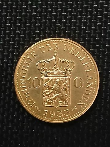 1933 Gouden tientje 10 Gulden - Wilhelmina vergulding naslag beschikbaar voor biedingen
