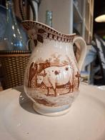 Prachtige antieke kan met bruin transferdecor van koeien., Ophalen of Verzenden