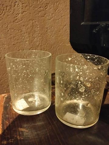 2 leuke brocante waxine glaasjes bubbelglas Bubbels  beschikbaar voor biedingen