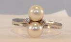 14K witgouden ring met Akoya Parels & Diamanten, Verzenden, Goud, Ring, Met edelsteen