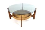 Vintage ronde salontafel met glas gratis bezorging, Gebruikt, 100 tot 150 cm, -, Verzenden