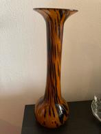 Vintage Mondgeblazen Vaas Tijger Motief, Gebruikt, Overige kleuren, Ophalen of Verzenden, Glas