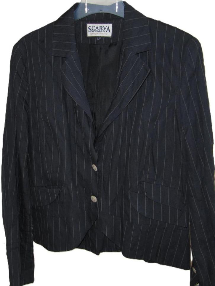Prachtig SCARVA jasje blauw krijtstreep 42, Kleding | Dames, Jasjes, Kostuums en Pakken, Zo goed als nieuw, Jasje, Maat 42/44 (L)