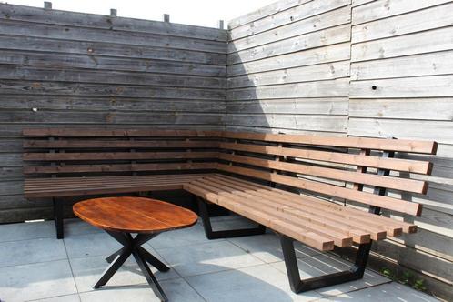 Luxe loungeset L bank moderne hout met stalen poten lounge, Tuin en Terras, Tuinsets en Loungesets, Nieuw, Loungeset, Hout, 6 zitplaatsen