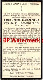 Vaessen H 1880 Elsloo 1942 Sittard fr Timotheus Roermond -22, Bidprentje, Ophalen of Verzenden