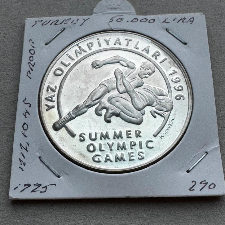 Turkije 50.000 lira 1995 Proof zilver - 1996 Olympische spel, Postzegels en Munten, Munten | Europa | Niet-Euromunten, Losse munt