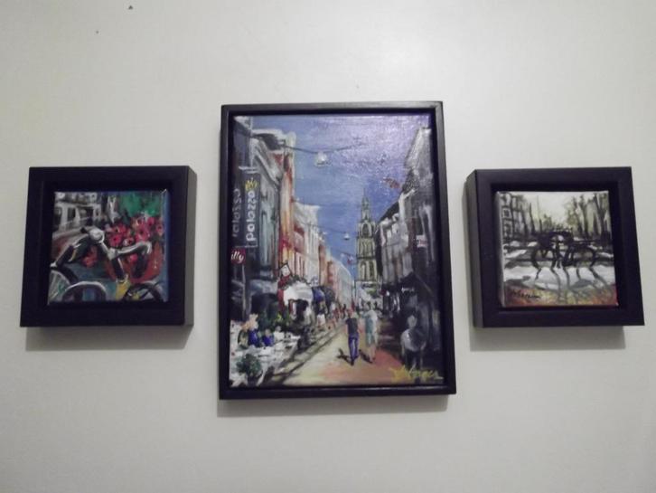Set van 3 schilderijen van Groningen. Gesign. J.V. Totañes., Antiek en Kunst, Kunst | Schilderijen | Klassiek, Ophalen of Verzenden