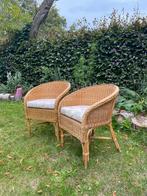 2 Riet Kuipstoeltjes Rotan Bamboo Poten, Ophalen, Gebruikt, Rotan