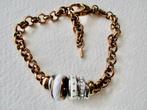 Fossil stalen goudkleurige armband 21 cm. met 7 vaste bedels, Staal, Verzenden, Zo goed als nieuw, Met bedels of kralen