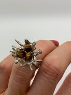 S395 Prachtige zilveren ring tijgeroog maat 16,5, Sieraden, Tassen en Uiterlijk, Antieke sieraden, Ophalen of Verzenden, Zilver