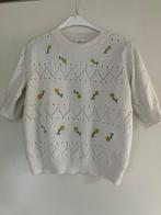 Gebreid shirt met geborduurde bloemetjes Indie en Moi, Beige, Maat 42/44 (L), Ophalen of Verzenden, Korte mouw