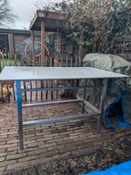Horeca werktafel rvs onderstel met trespablad, Ophalen, Zo goed als nieuw