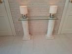 Glazen Hal tafel/stenen pilaren, moet weg voor 26 sept!!!, Huis en Inrichting, Tafels | Sidetables, Ophalen, 100 tot 150 cm, Klassiek
