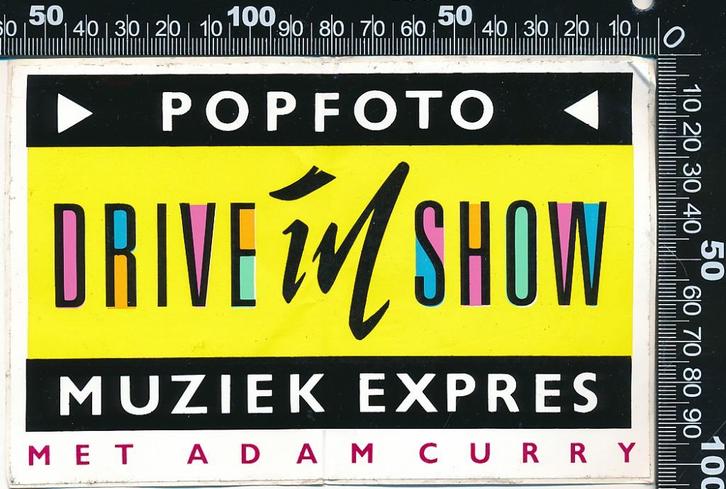 Sticker: Popfoto - Muziek Express Drive-in Show - Adam Curry, Verzamelen, Stickers, Zo goed als nieuw, Bedrijf of Vereniging, Ophalen of Verzenden