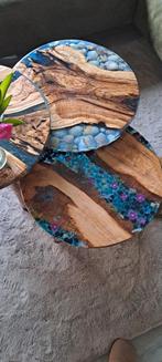 3 tafels 60cm️ olijfhout met epoxy salontafels, Ophalen of Verzenden, Bord